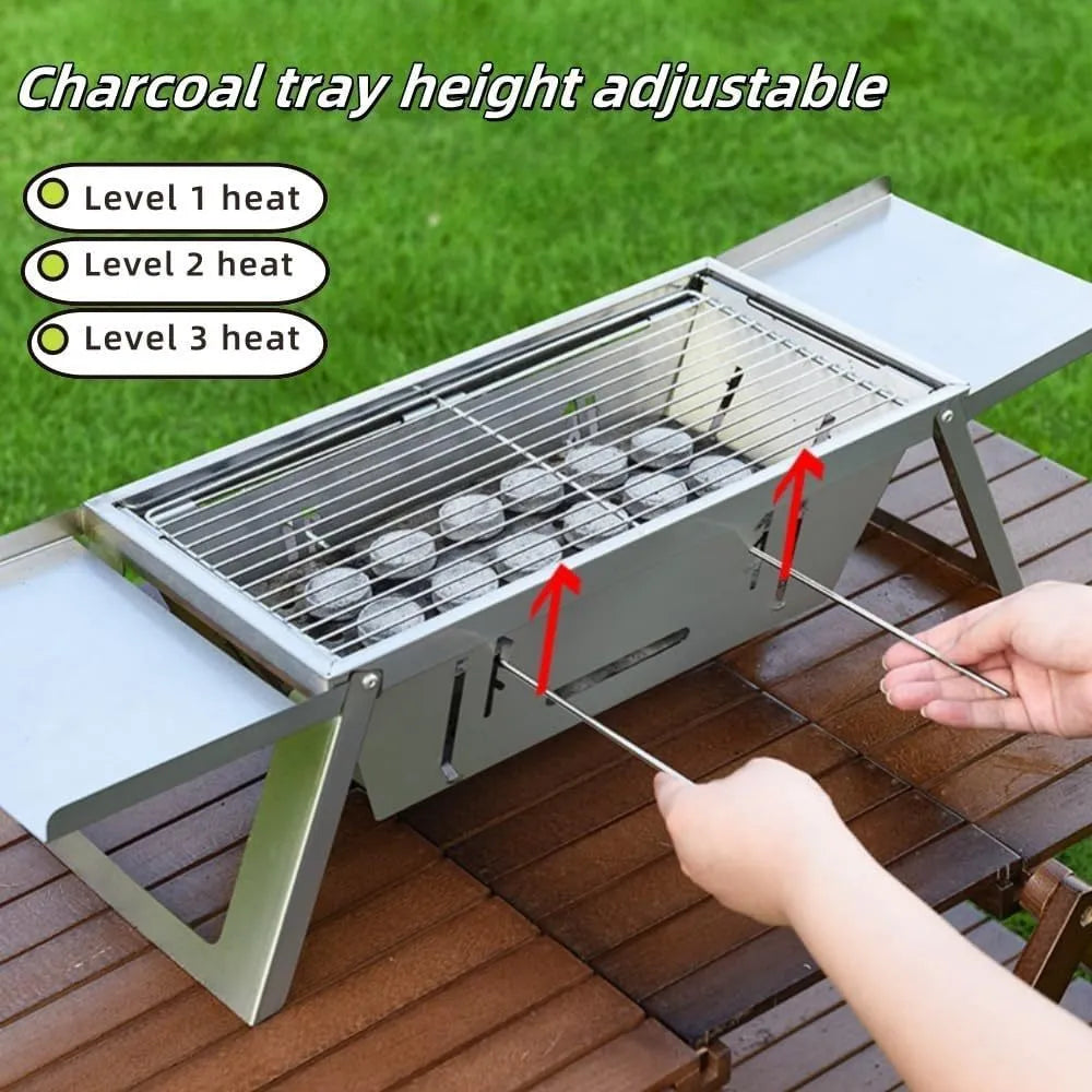 Small foldable portable charcoal grill for outdoor use