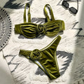 Women's A371 Green 3D flower swimsuit with high elasticity briefs style for swimming and fitness.