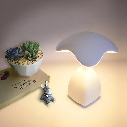 White modern LED bedside desk lamp with touch control on plastic base