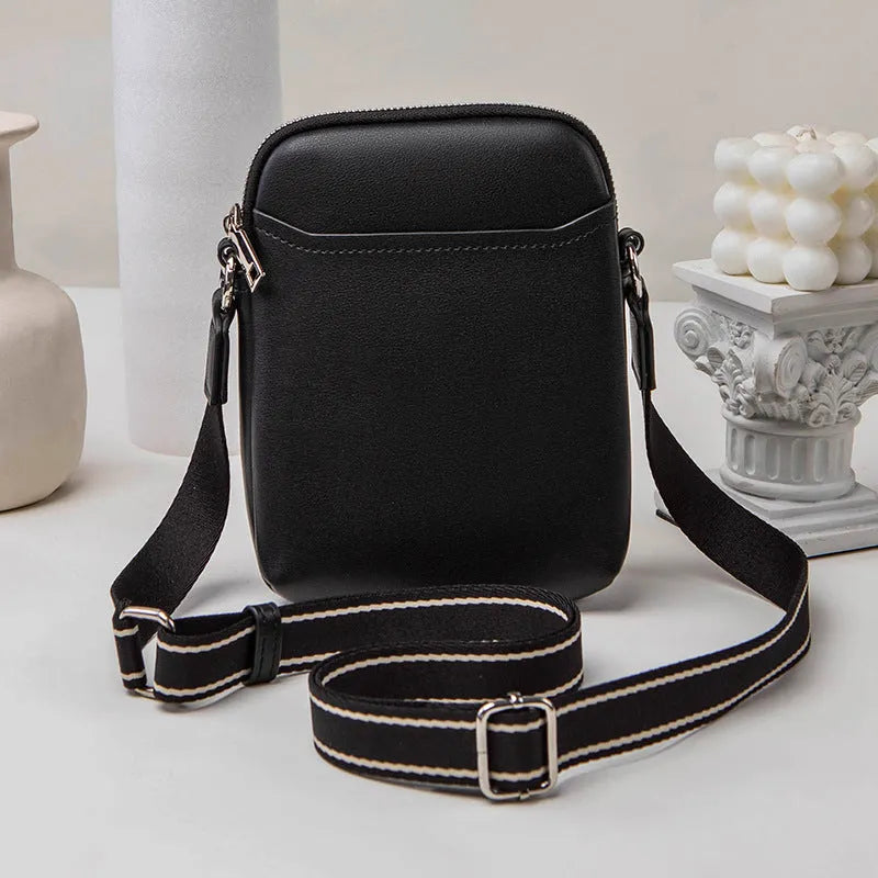 Women's compact crossbody shoulder bag for mobile phones in solid colour with 14.5×5.5×19cm dimensions