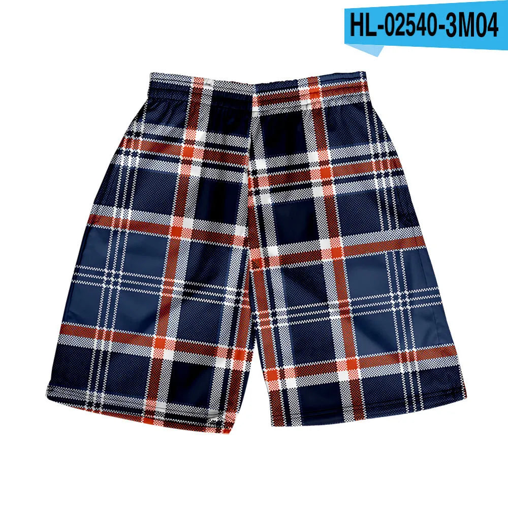 Men's plaid shorts with elastic waistband in straight leg fit for casual summer wear
