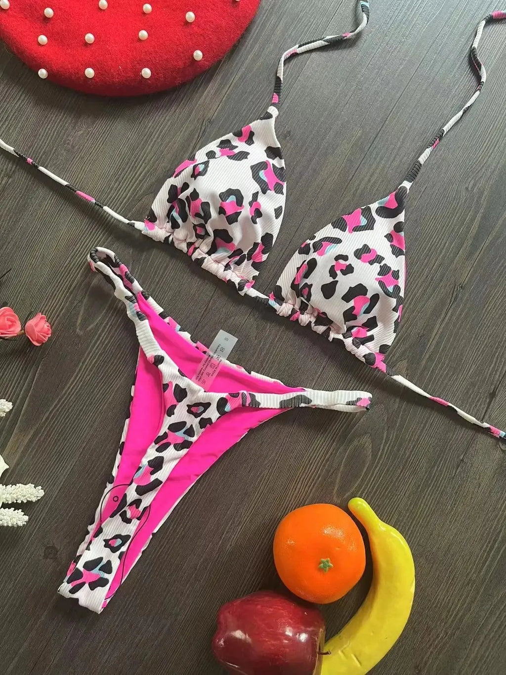 Women's printed bikini swimsuit in quick-dry nylon blend with cotton lining, shown in colour RT2110