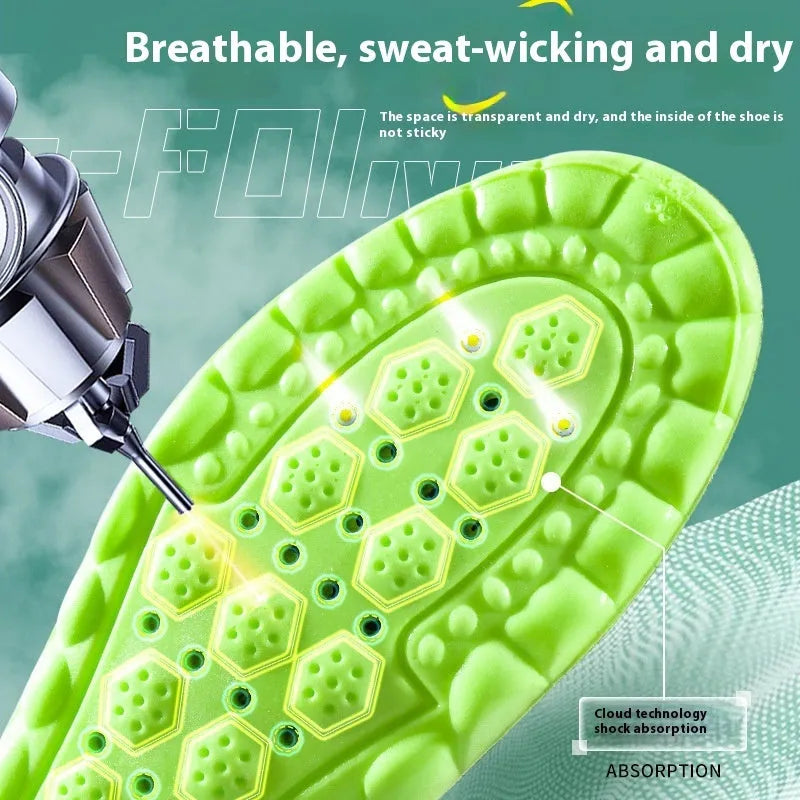 Green sports massage insoles with PU air cushion and argy wormwood material