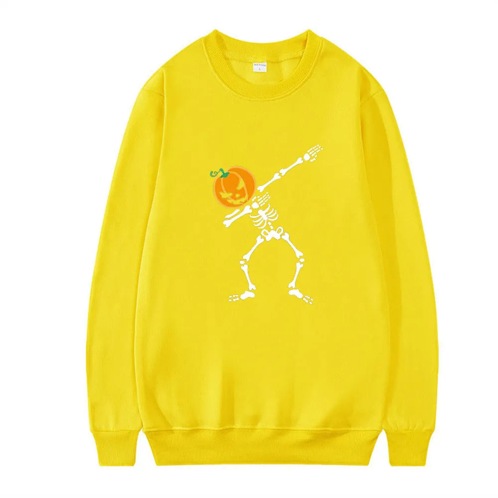 Women's printed long sleeve crew neck casual top in polyester cotton blend on a hanger.