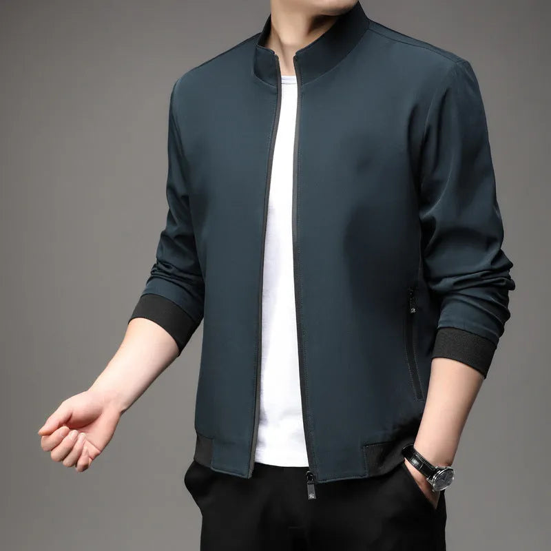 Men's Korean style loose lapel autumn jacket in black with zipper pockets