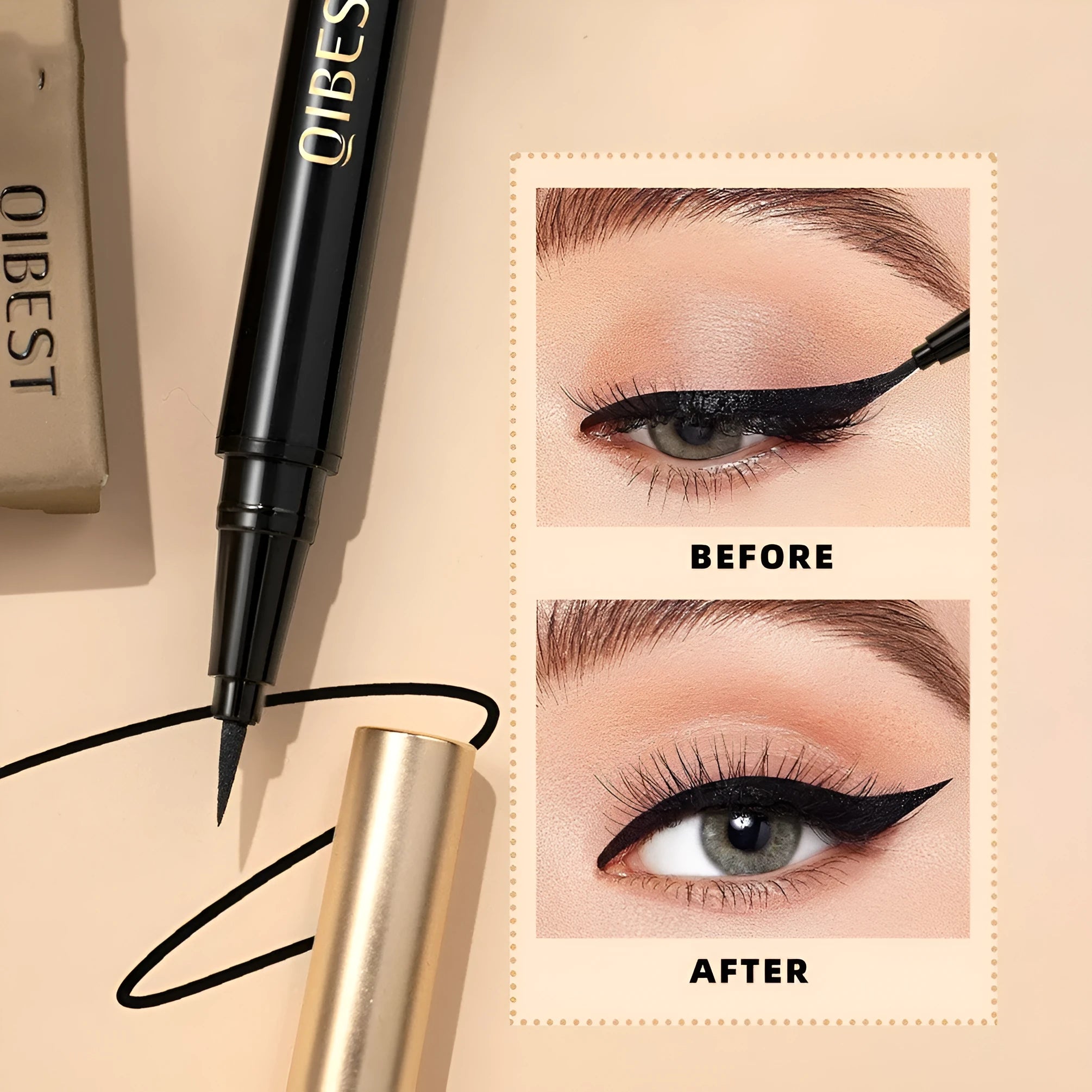 Black liquid eyeliner pen with a precision brush tip applicator, shown in shade Q2407.