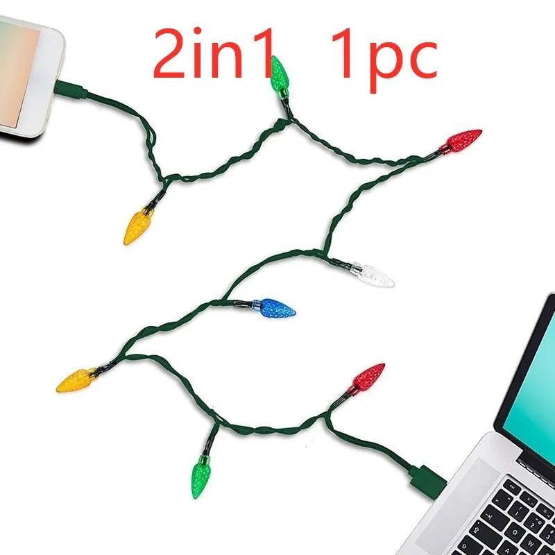Green USB charging cable with ten flashing LED lights used for room decoration and night lighting