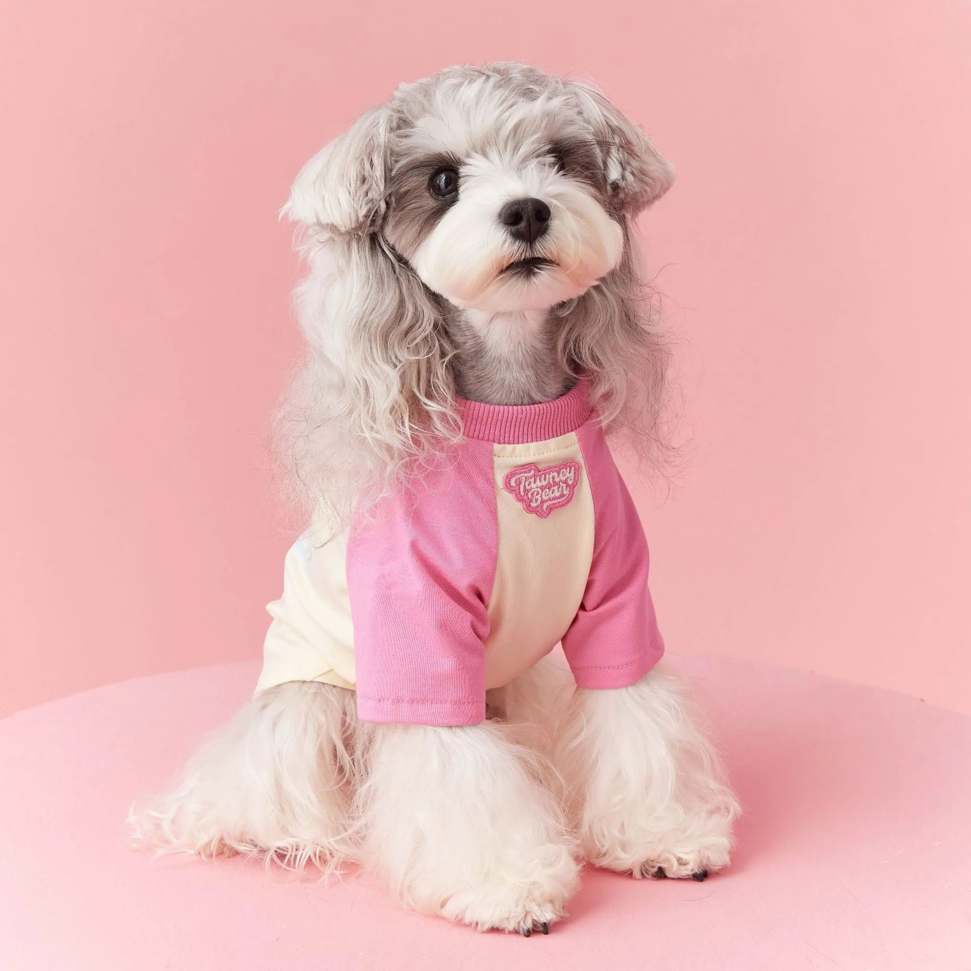 Dog wearing cotton summer clothes in embroidered red colour, size options XS to XXL available