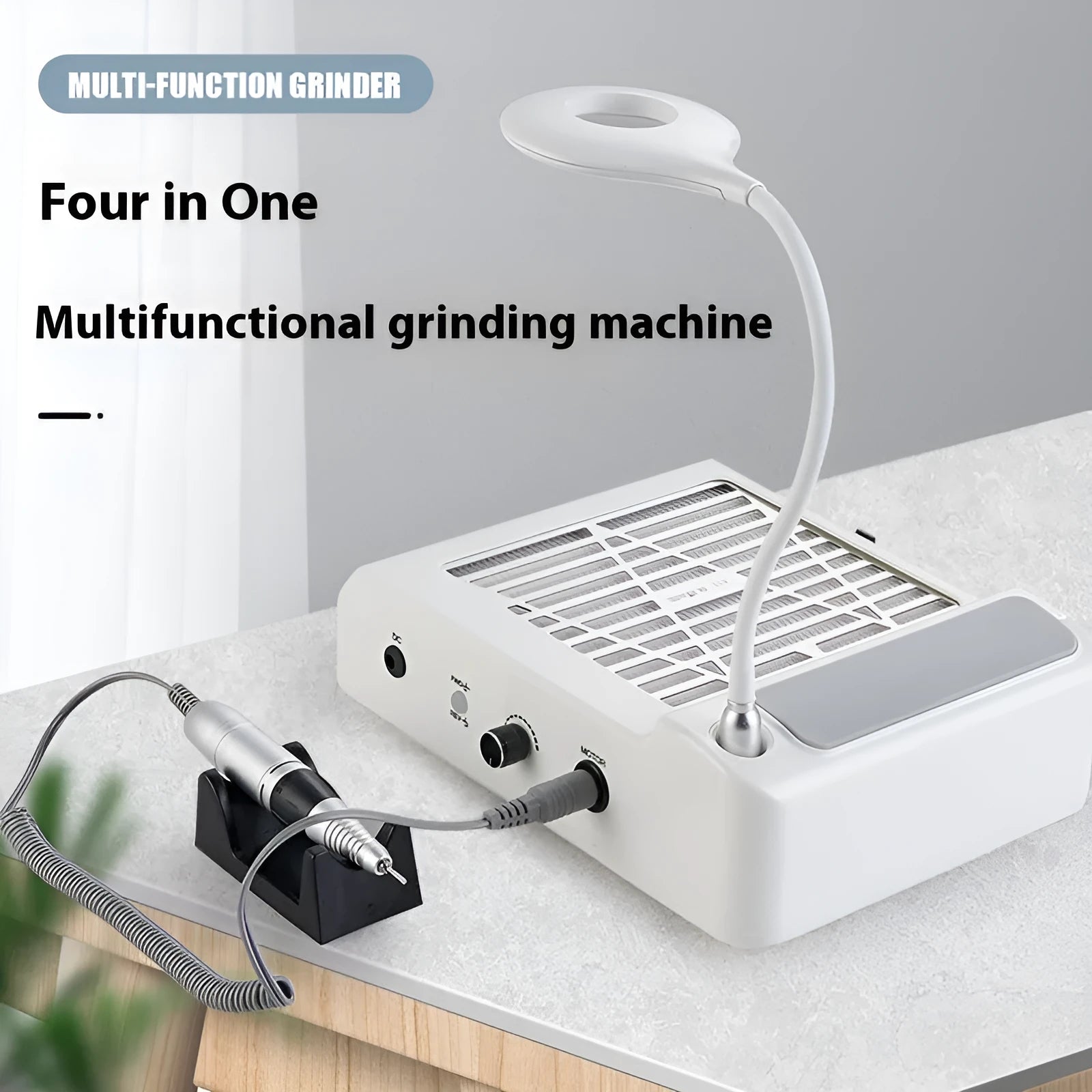 White four-in-one nail polishing machine with vacuum dust extraction system