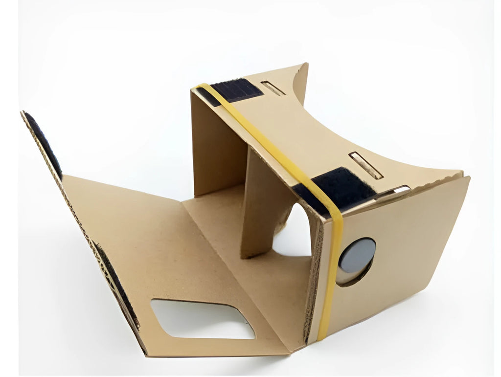 Pink and white VR cardboard glasses for 6-inch smartphones with adjustable straps and magnet control
