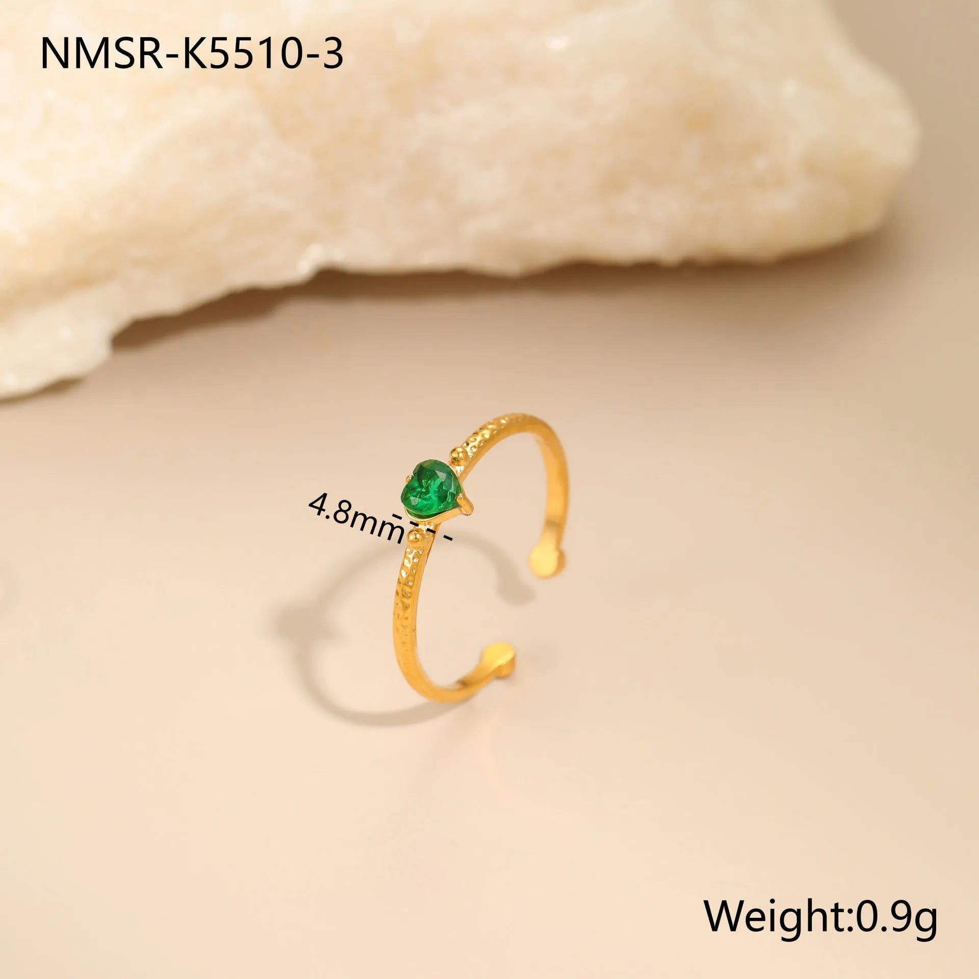 Open-ended stainless steel ring featuring a geometric heart shape with an inlaid zircon stone.