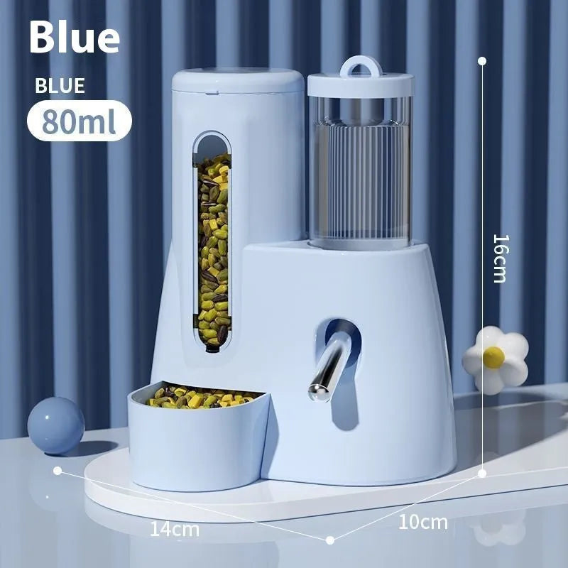 Hamster automatic drinking water feeder and food basin in blue, pink or white colours