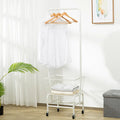 Iron single rod pulley storage car for hanging clothes with adjustable height mechanism in black or white finish