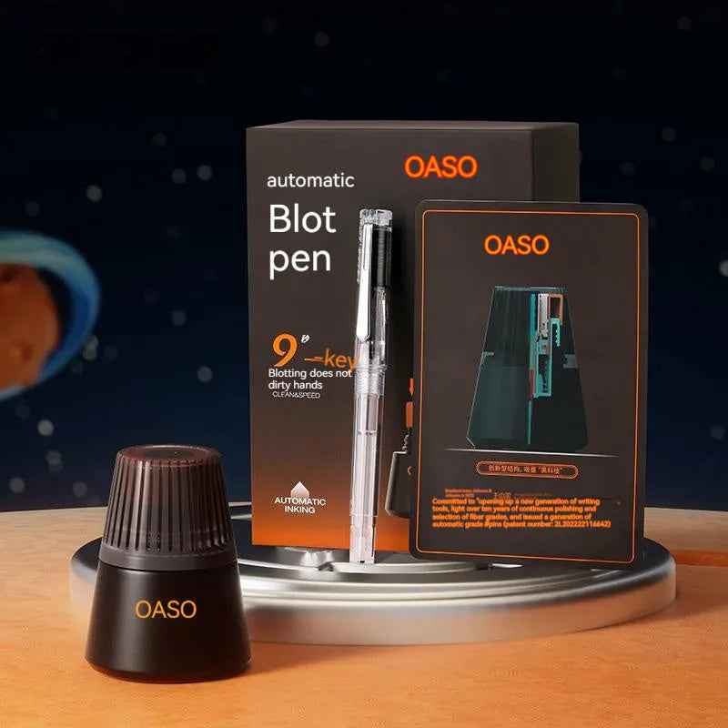 Automatic suction pen set with plastic pen, ink feeder, and choice of 0.5mm or 0.38mm pen heads