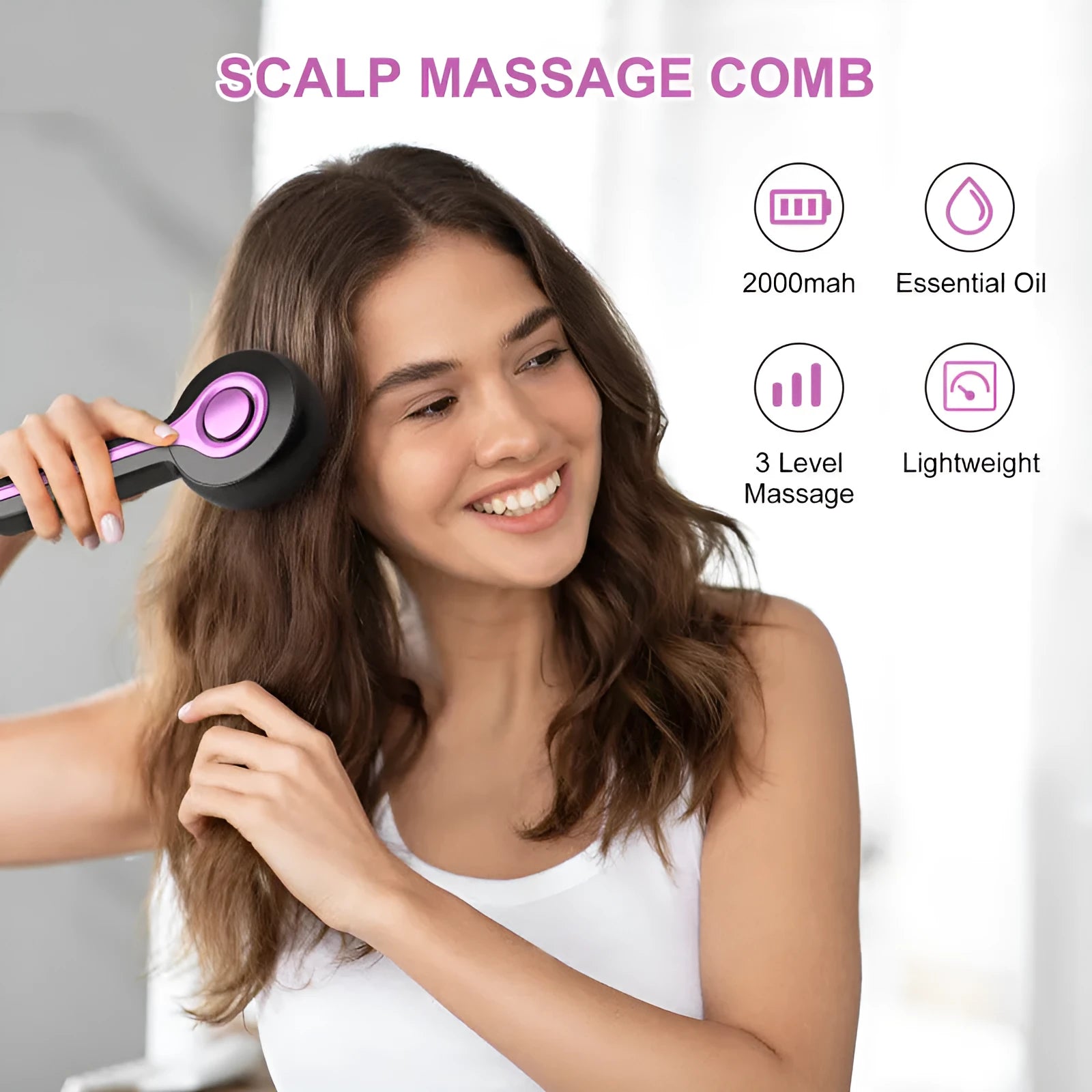 USB-powered head massage comb in black colour with mechanical speed control