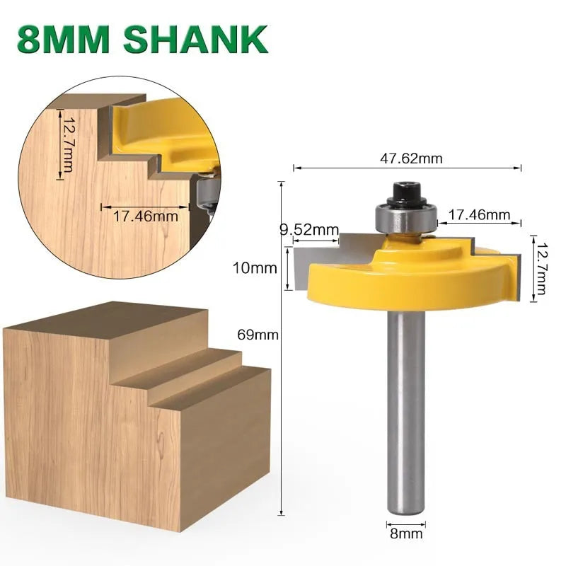 Carbide door and window step knife with 8mm round shank and 12.7mm blade for router.