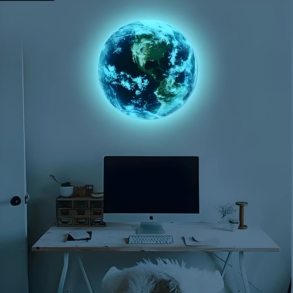Glow in the dark 3D planet Earth wall sticker with removable adhesive in 10cm 20cm 30cm sizes