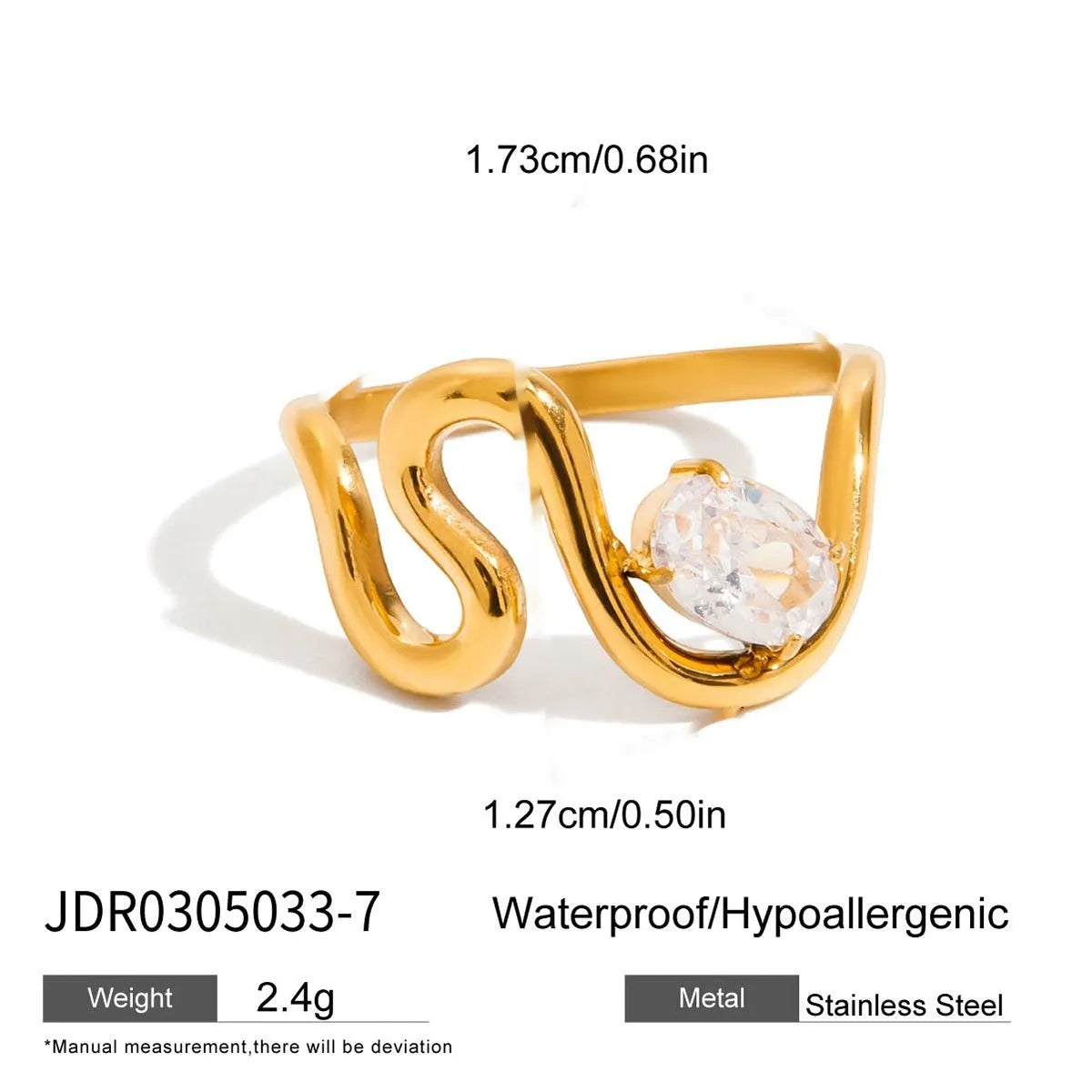 Geometric zircon ring in titanium steel with non-fading finish on a hand.