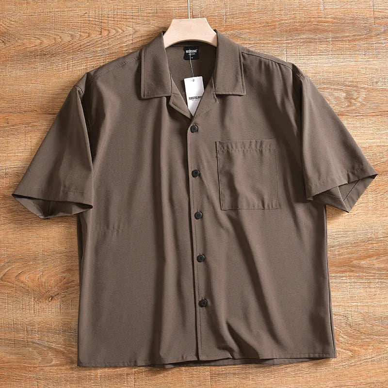 Men's lightweight loose fit short sleeve shirt in solid colour with cardigan style