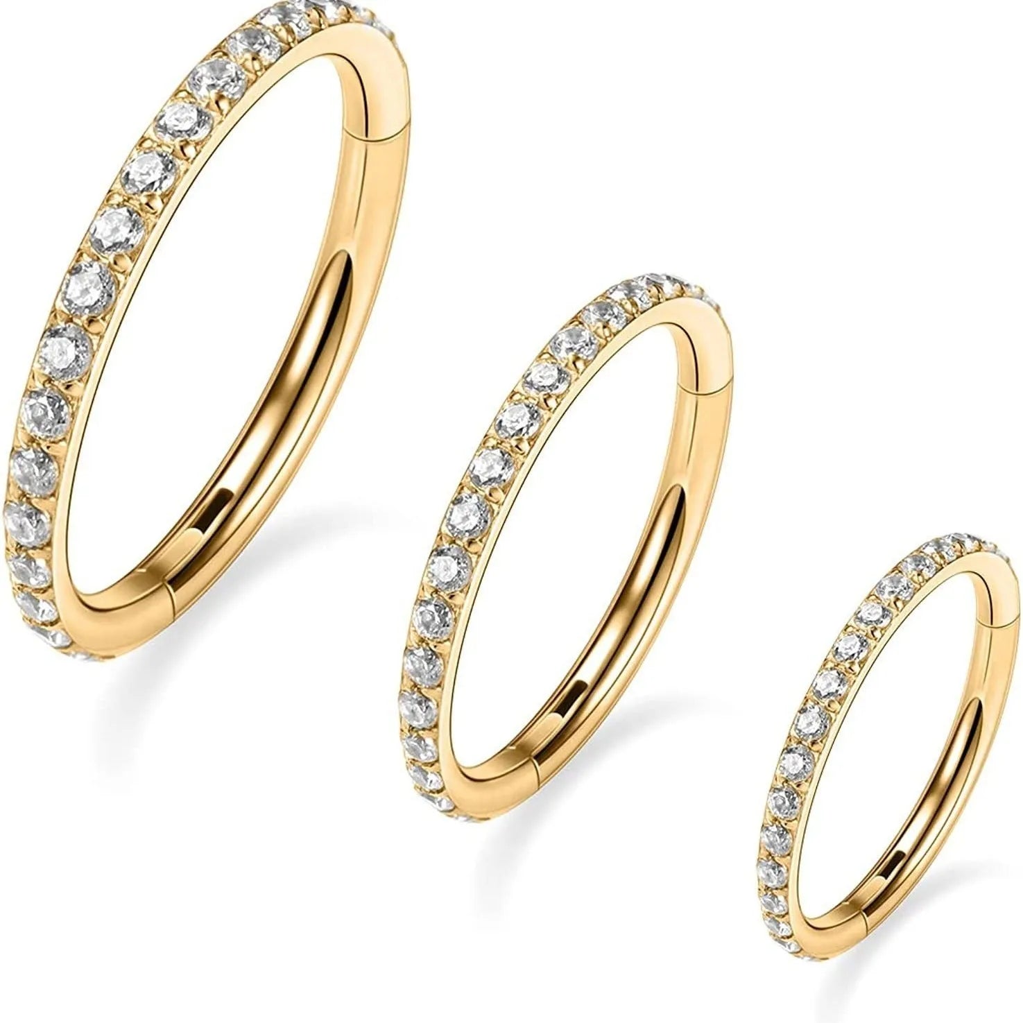316 stainless steel seamless nose ring with diamond front in gold finish