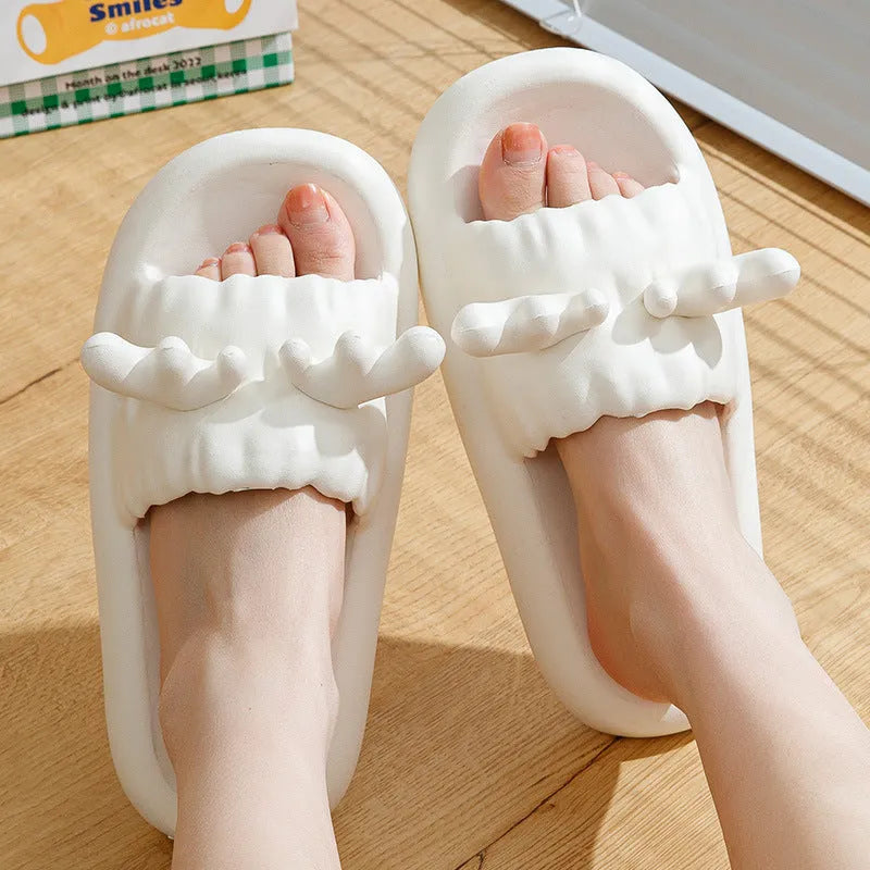 Women's EVA flip flop slippers with deer horn design in light yellow colour