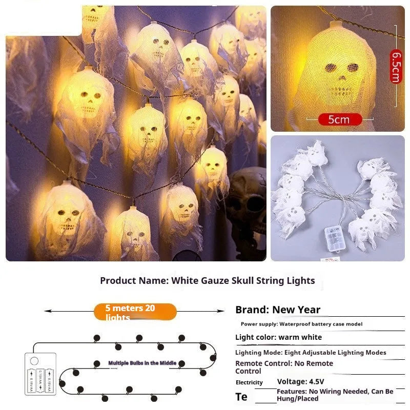 Halloween battery-powered LED coloured string lights for indoor wall decoration showing colour and warm white options