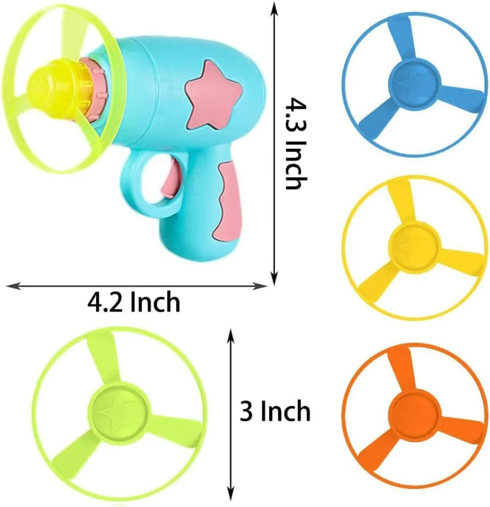 Blue interactive cat toy gun with plastic frisbee measuring 11cm tall for indoor feline play