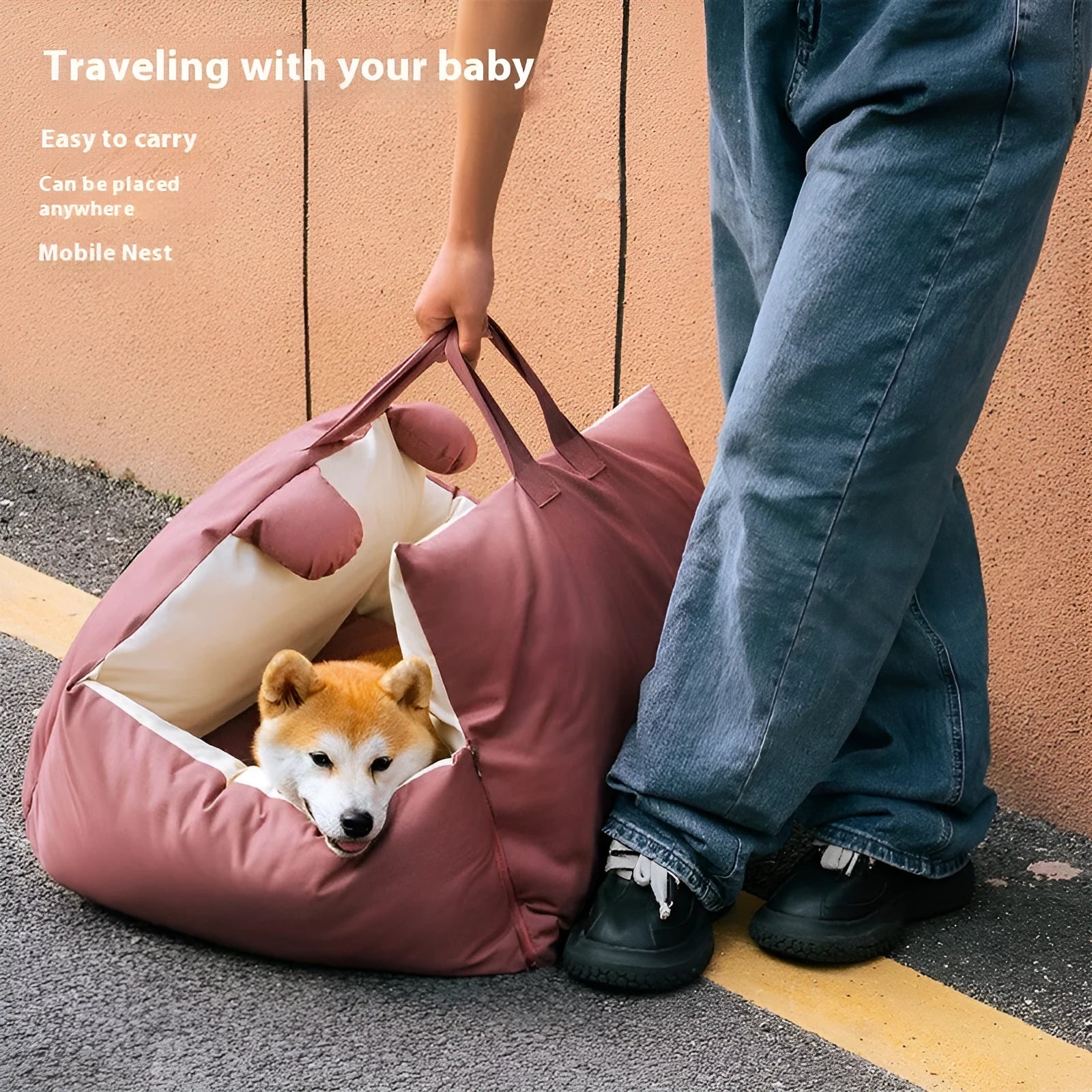Removable blue beige dog car kennel with PP raw cotton padding, shown in a vehicle boot.
