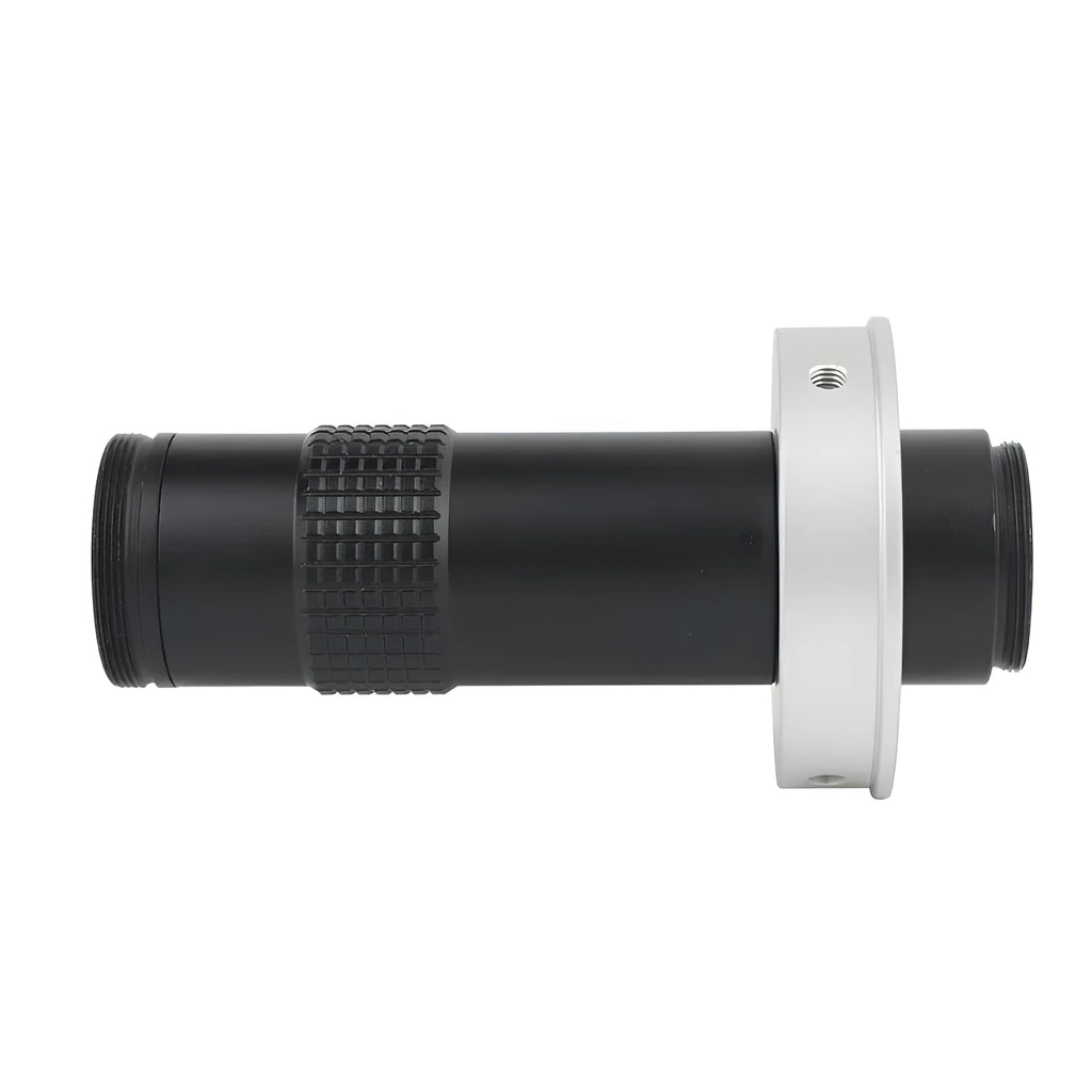 Black industrial camera monocular lens with 130x magnification range for precision inspection