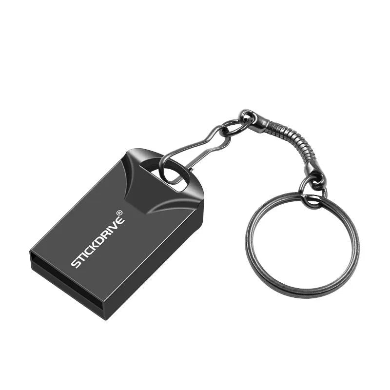 Metal USB flash drive with attached necklace chain in silver finish