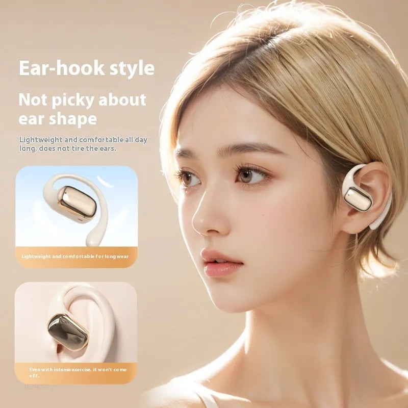 Ear-mounted headphones with digital display screen in black, skin colour or white finish