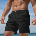 Men's straight-fit cotton blend casual shorts in solid black, shown flat.