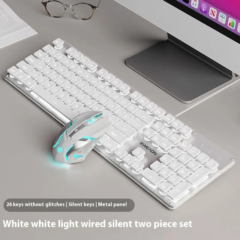 Wired mute mechanical-feel keyboard with backlighting in ABS casing, 44 cm length