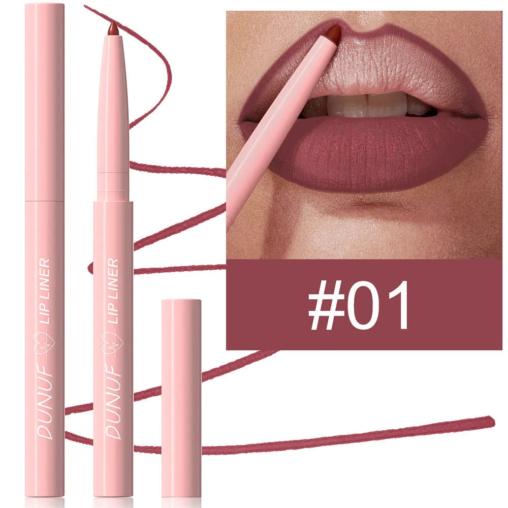 Velvet matte lip liner pencil in 12 colour shades for precise application