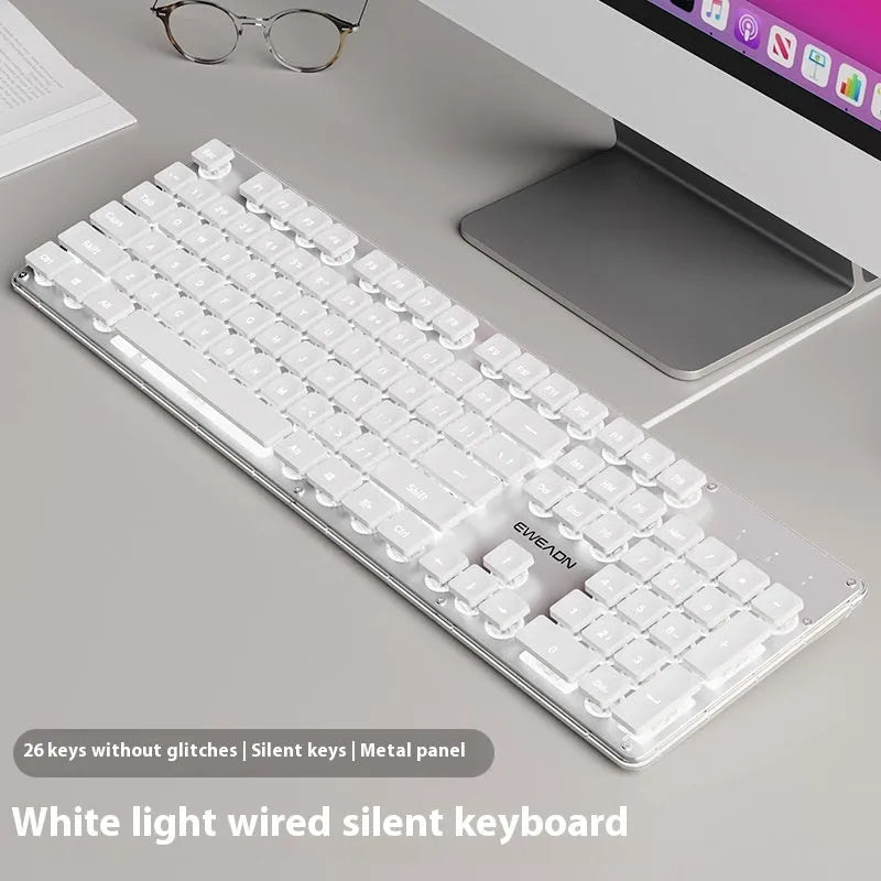 Wired mute mechanical-feel keyboard with backlighting in ABS casing, 44 cm length