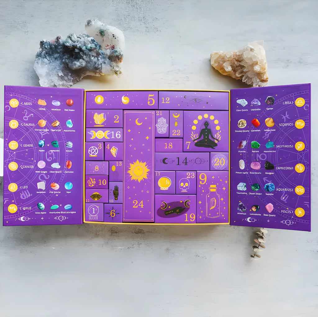 Halloween countdown gift box with festive paper design measuring 33.5cm wide