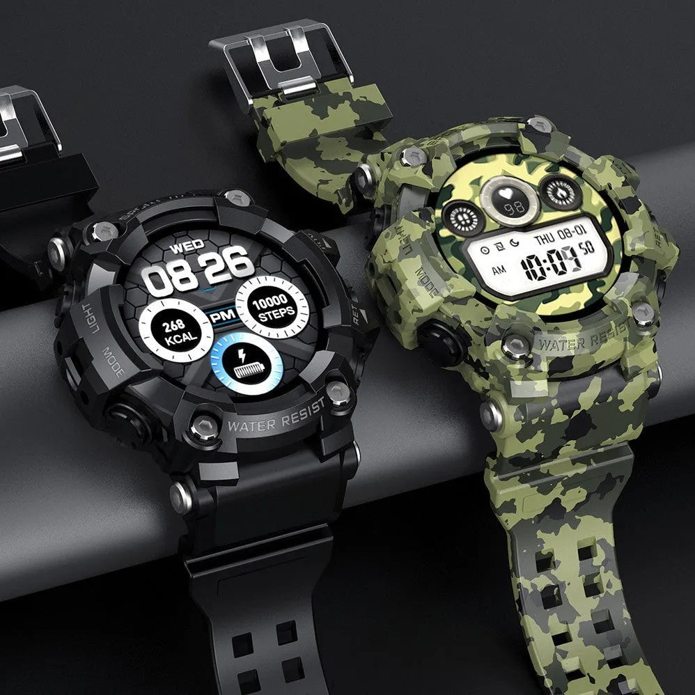 T6 tactical rugged smart watch bracelet in black or green on wrist