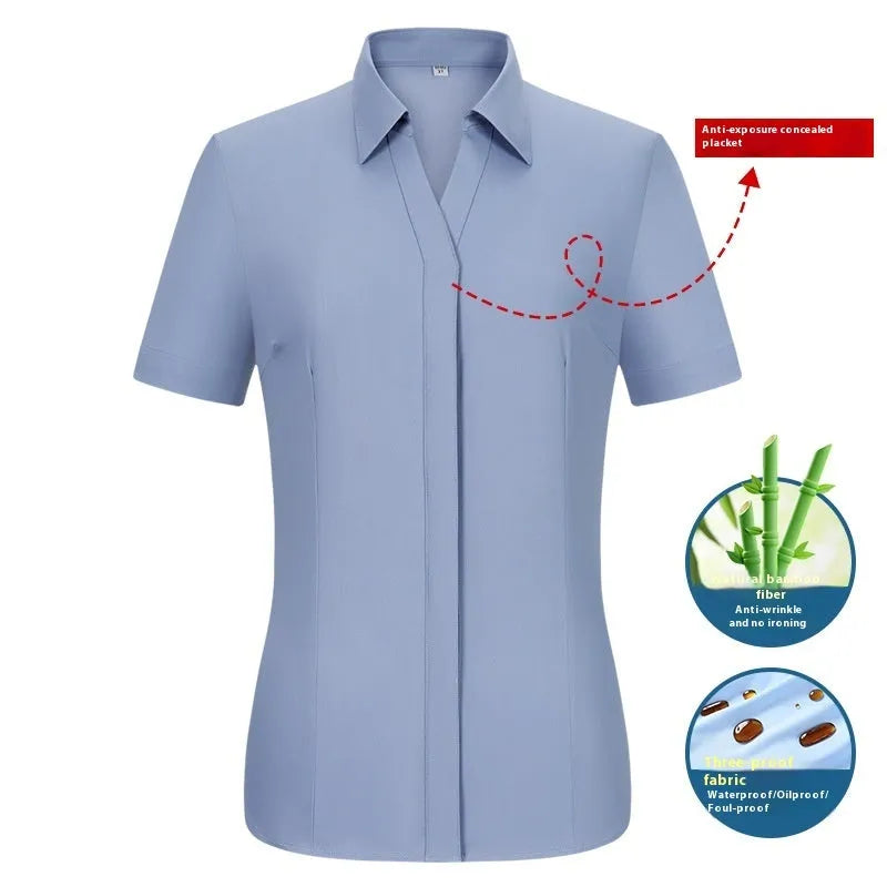 Men's short sleeve bamboo fibre shirt with square collar in slim fit business style
