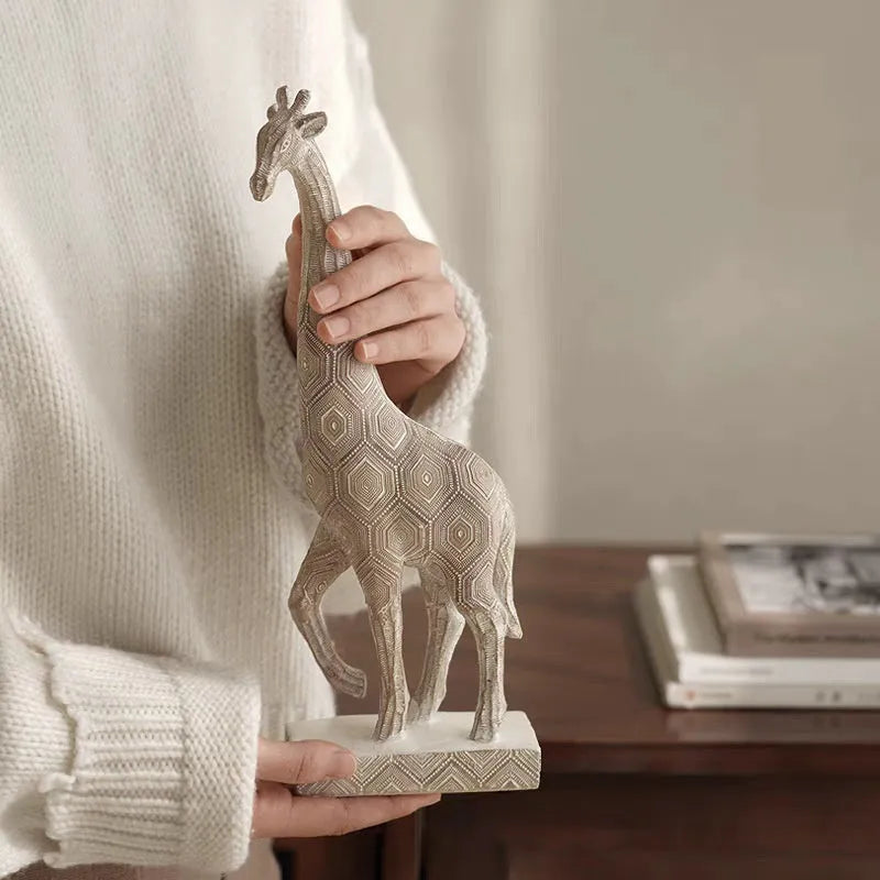 Wood colour giraffe decorative ornament with European styling measuring 30.5cm tall