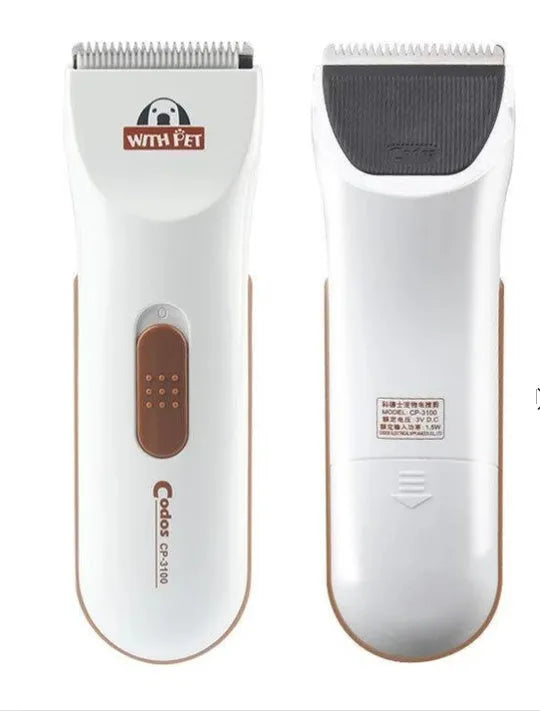 White pet hair clipper with ceramic blade and AA battery operation for home grooming