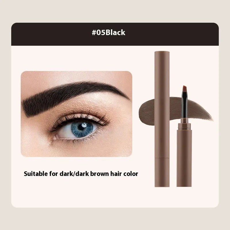 Double-headed eyebrow cream showing pencil and powder ends with five shade options displayed.