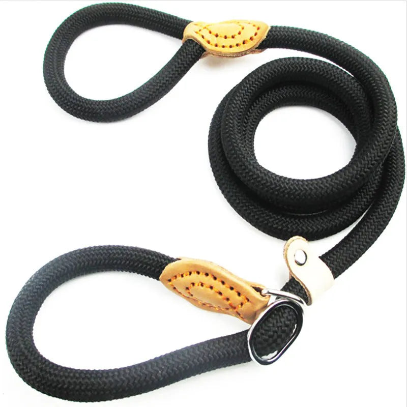 Brown nylon P chain dog leash with hand-holding rope, 2.1 metres long