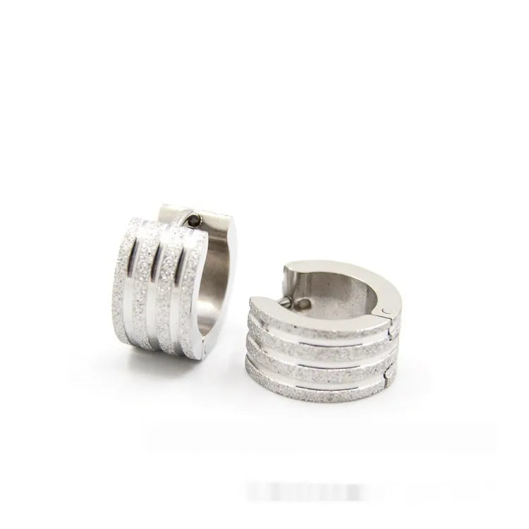 Korean style geometric three-line frosted earrings in electroplated titanium steel