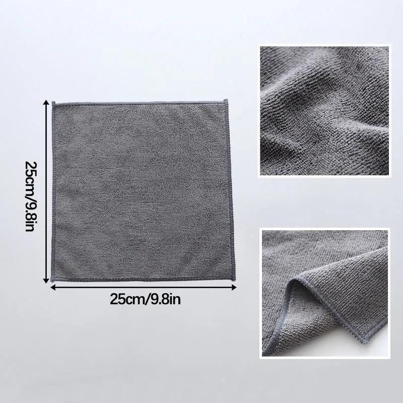 Grey square microfiber kitchen cleaning cloth for oilproof decontamination measuring 25x25cm