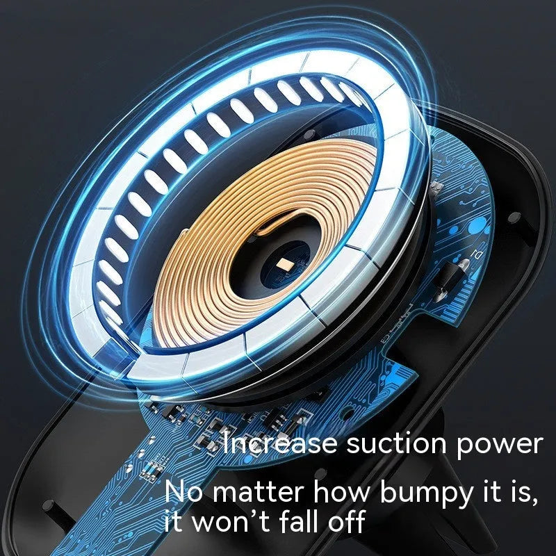 Magnetic car wireless charging stand with dashboard and air vent mounting bases
