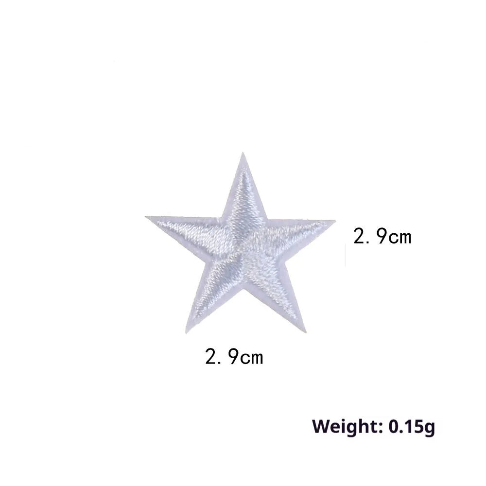 Colourful handmade embroidered five-pointed star cloth stickers for DIY decoration on fabric.