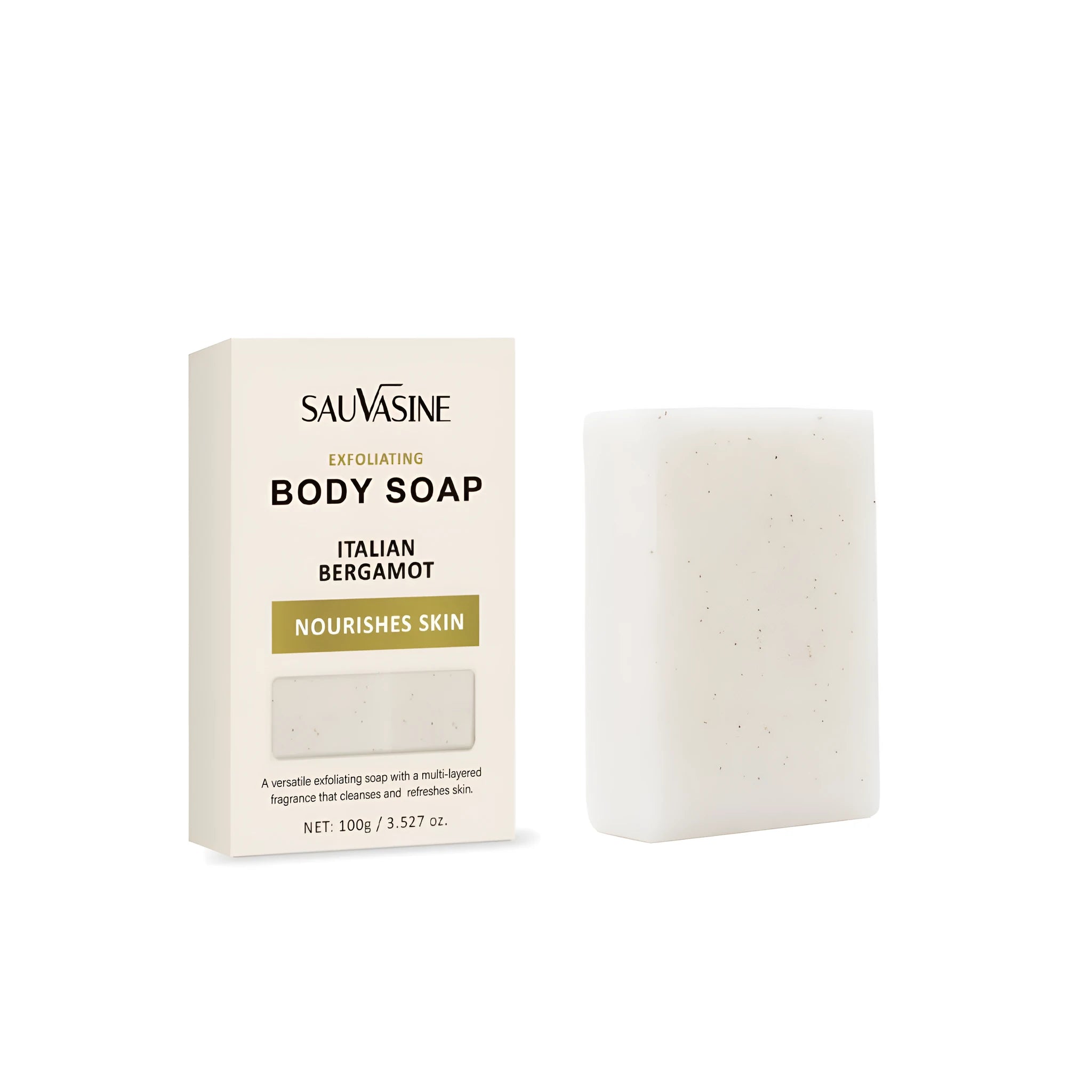 Exfoliating moisturising manual bath soap bar with SWX-A386 colour classification for export markets