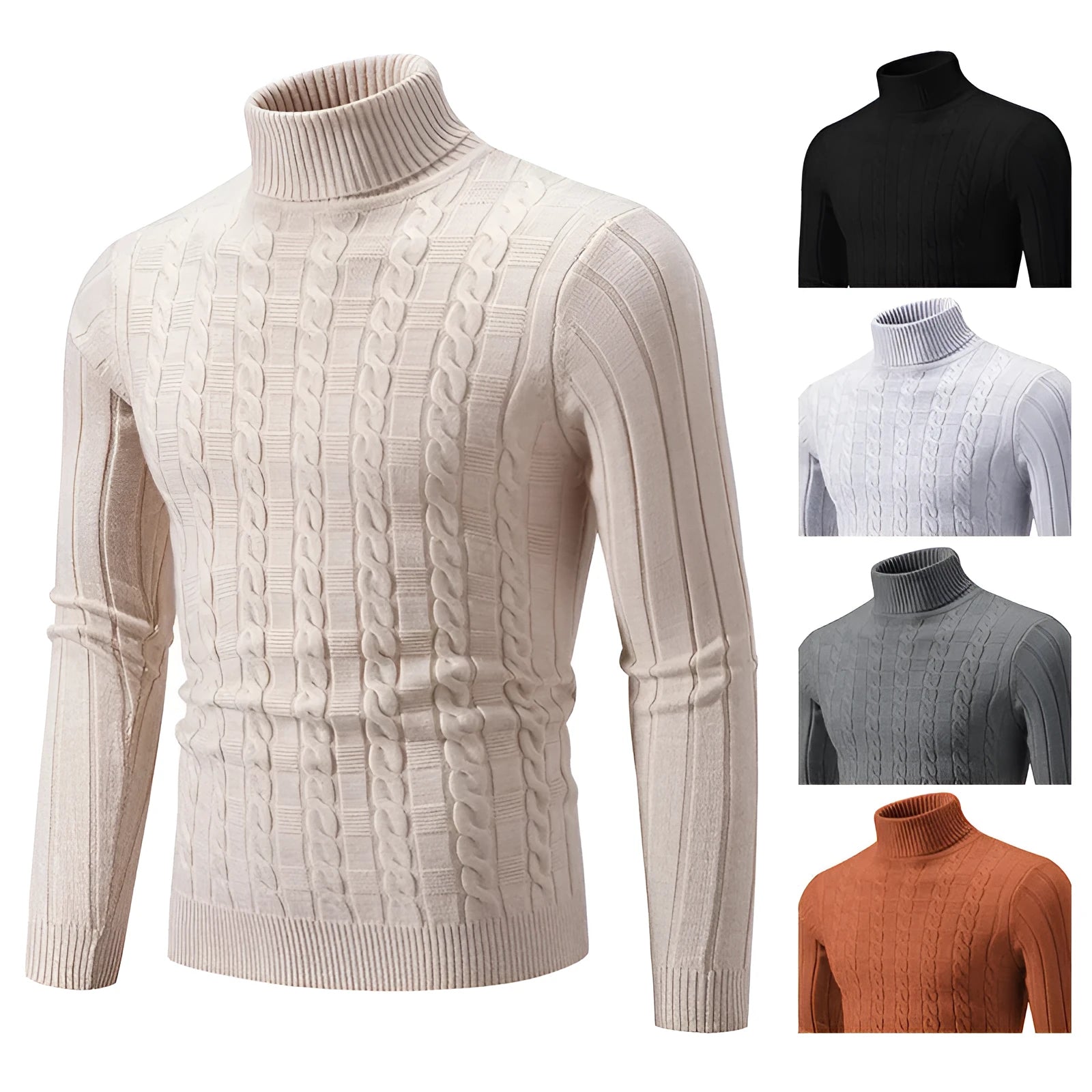 Men's slim fit chenille turtleneck pullover sweater in multiple colours
