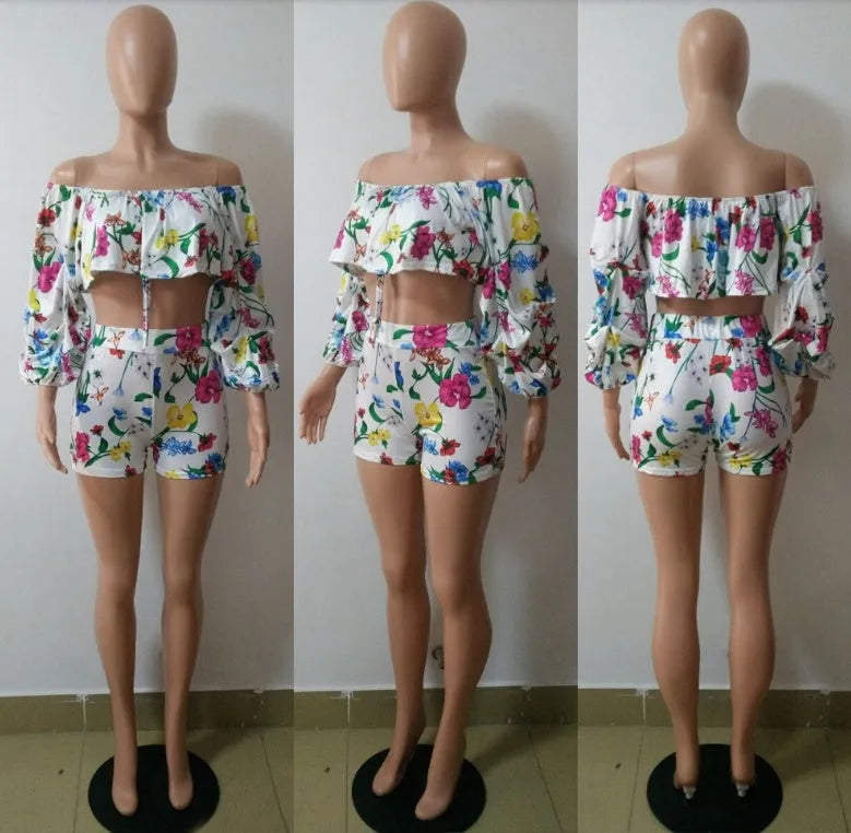 Women's two-piece pants suit with printed pile sleeves and matching shorts in multicolour digital print
