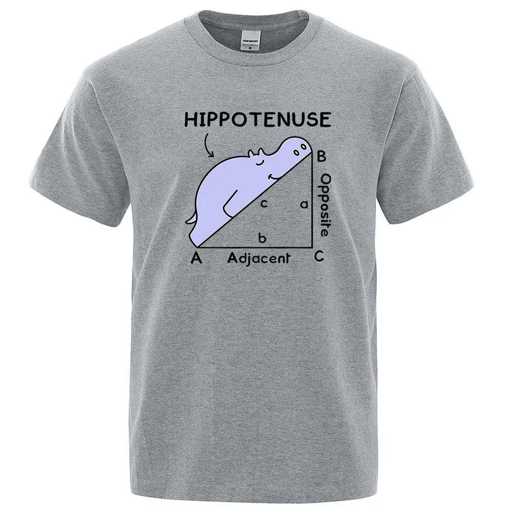 Funny Hippotenuse Opposite Adjacent mathematics print on a loose-fit cotton t-shirt.